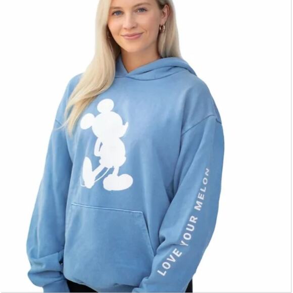 Disney X Love Your Melon Size XS Hoodie Oversize Mickey Blue White - Picture 2 of 12